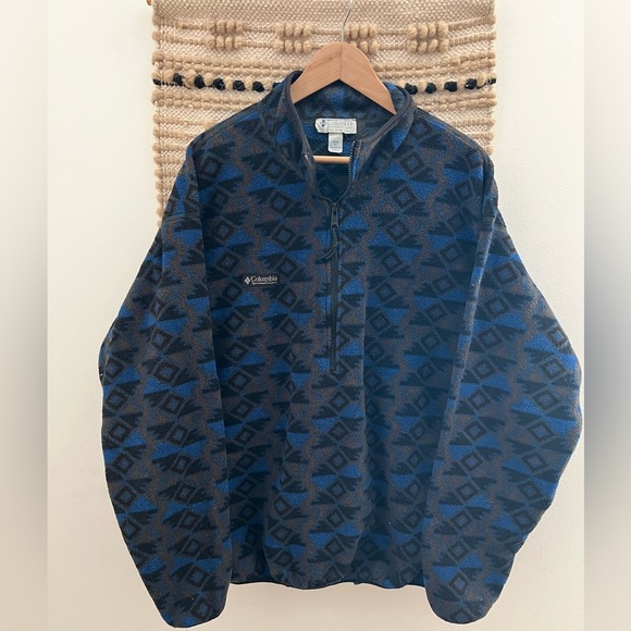 Vintage Y2K Columbia Men's Aztec Patterned Half Zip Fleece - Picture 1 of 9